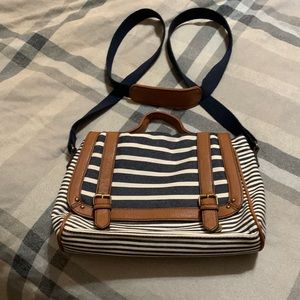 Navy, White, & Leather crossbody purse